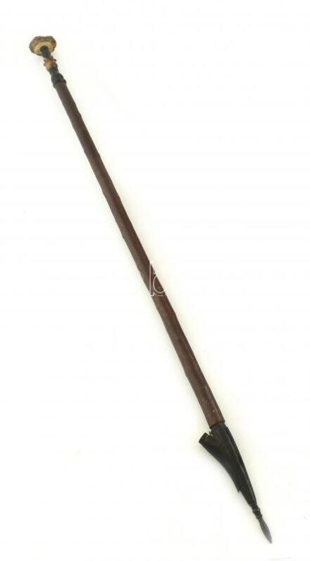 Ópium pipa, hiányos szerelék, fa és agancs, kopott, h:95cm