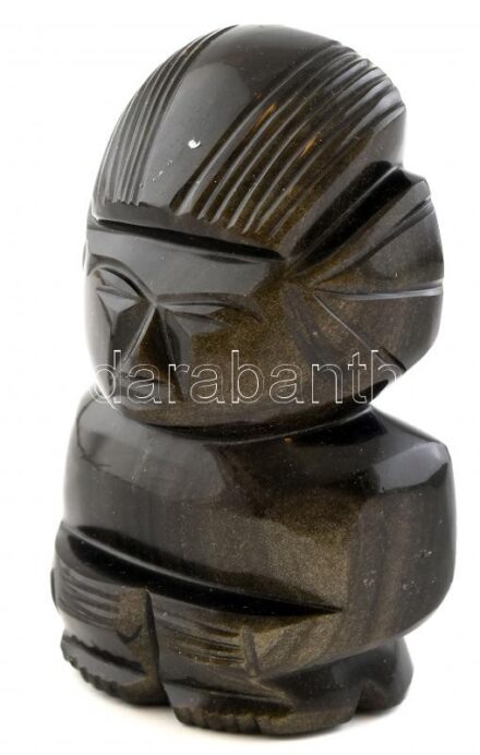 Obszidián faragott figura, jelzés nélkül, kopott, m:14cm
