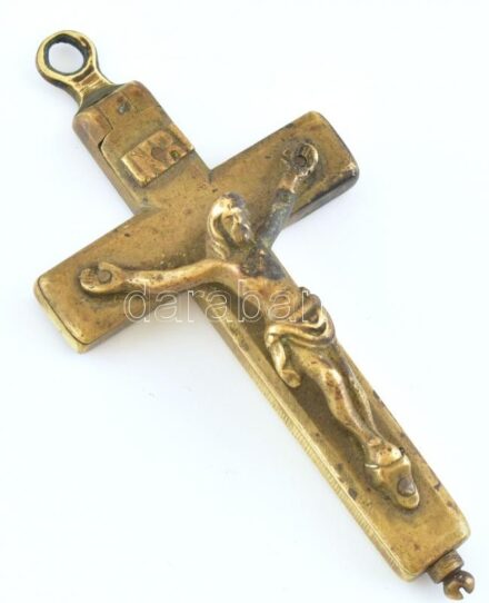 Réz kereszt korpusszal, jelzés nélkül, kopott, 9x4,5cm
