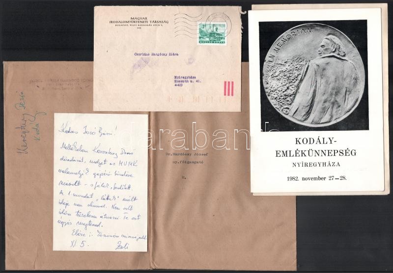 1982 Keresztury Dezső (1904-1996) Széchenyi-díjas író, költő, irodalomtörténész Kodály-emlékünnepségre írt előadásának gépirata, kísérőlevéllel, Dr. Margócsy József (1919-2013), a Bessenyei György Tanárképző Főiskola - Image 4