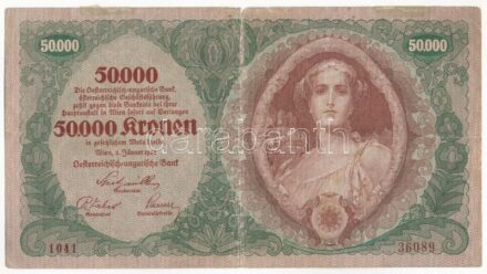 Ausztria 1922. 50.000K T:III- előlapon két helyen ragasztónyom felfüggesztéshez(?) Austria 1922. 50.000 Kronen C:VG gluemark on the front at two places for hinging(?) Krause 80