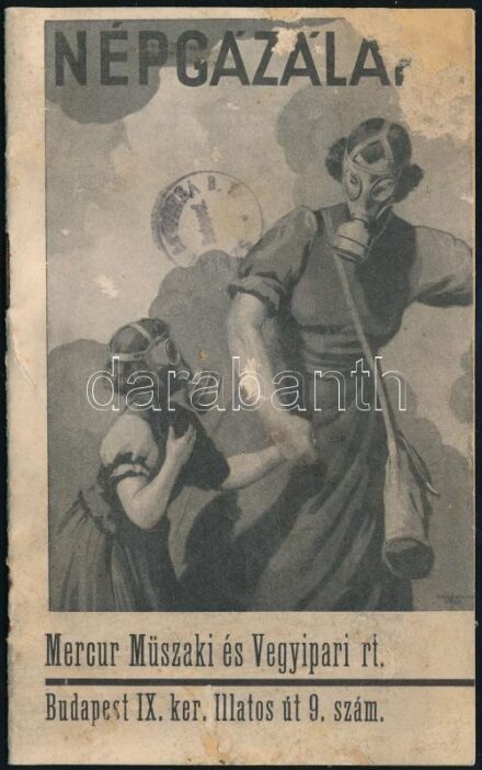 cca 1940 Népgázálarc, tájékoztató füzet, Bp., Mercur Műszaki és Vegyipari Rt., 16 p., sérült