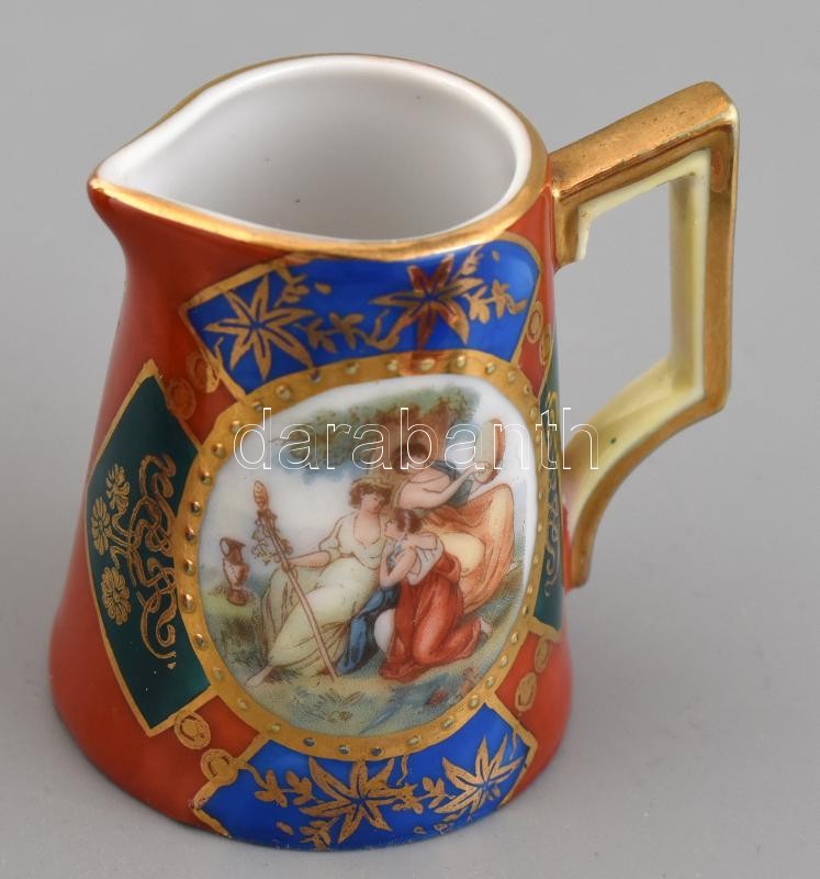 Victoria szervíz készlet, matricás porcelán, jelzett, kopott, tálca mérete:22x16cm (Tejszín kiöntő, cukortartó, mokkás kiöntő, tálca) - Image 2