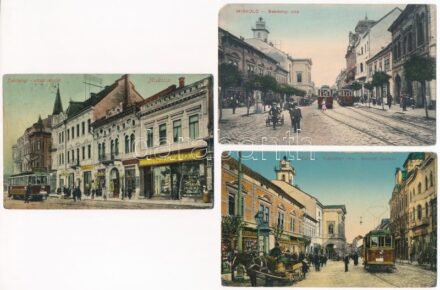Miskolc, villamosok - 10 db régi képeslap vegyes minőségben