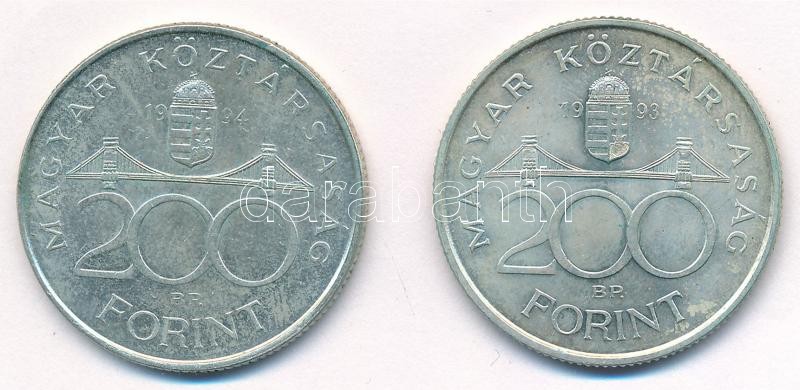1993. 200Ft Ag 'MNB' + 1994. 200Ft Ag 'Deák' T:1-,2 Adamo F13, F13.1 - Image 2