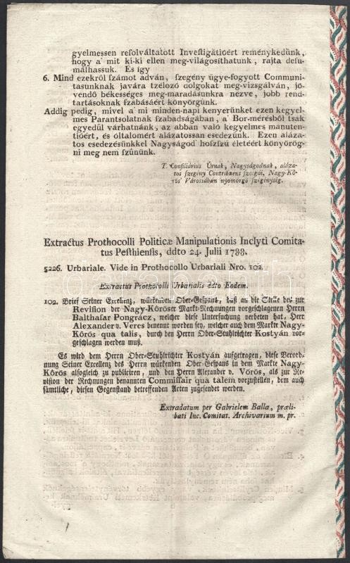 1788 Nagykőrös városának folyamodványa az alsipánhoz adómérséklést kérve. 6 nyomtatott oldal - Image 4