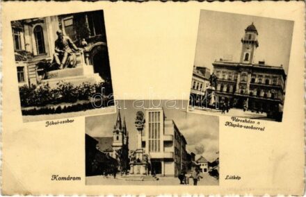 1939 Komárom, Komárnó; Jókai szobor, Városháza, Klapka szobor / statues, town hall (EK)