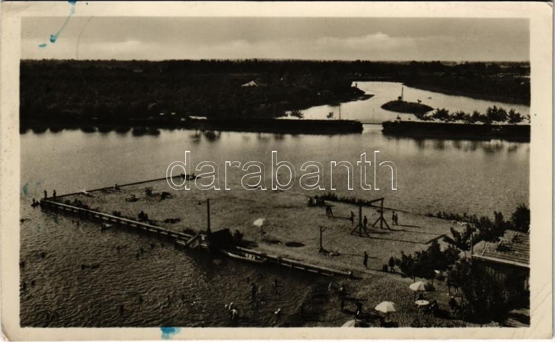 1954 Gyopáros-fürdő (Orosháza), strand, fürdőzők. Képzőművészeti Alap Kiadóvállalat (EK)