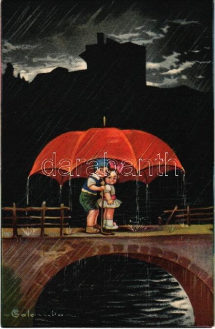 Olasz művészlap, gyerekek / Italian art postcard, children. G.A.M. 1743-3. s: E. Colombo