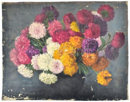 Zsuppán 930 jelzéssel: Csendélet. Olaj, vászon, sérült. Vakráma nélkül. 48,5×61 cm