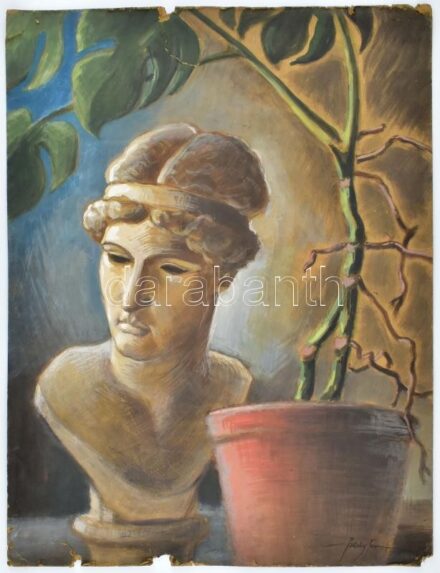 vitéz Pataky Ferenc (1897-?): Műtermi csendélet. Tempera, karton, jelzett, sérült, részben javított, 64x50 cm