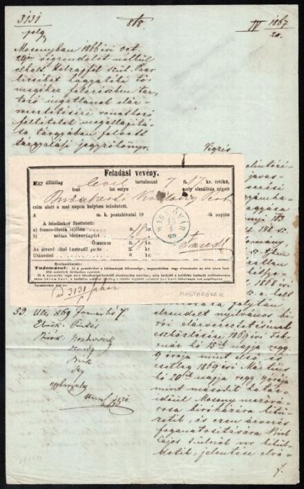 1868 Mosonmagyaróvár, irat hagyaték árverése ügyében + postai feladóvevény