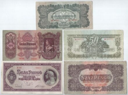 1930. 100P csillagos sorszám + 1944. 20P + 50P + 100P 'A Vöröshadsereg Parancsnoksága' + 1945. 100P T:III,III-