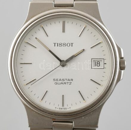 Tissot férfi quartz karóra, karcokkal, dátumkijelzős, működik, d:35mm