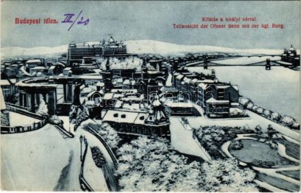 Budapest I. Kilátás a Gellérthegyről, Tabán, Királyi vár, Döbrentei tér télen (EK)