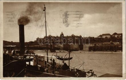 1939 Budapest I. Királyi vár, Lánchíd, DDSG gőzhajó (EK)