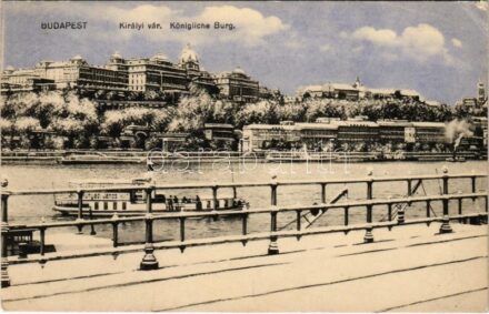 1915 Budapest I. Királyi vár télen, gőzhajó 'Hunyadi János keserűvíz' reklámmal (EK)