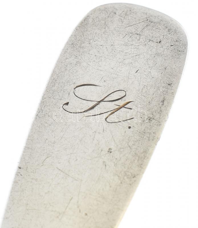 Ezüst (Ag) Teás kanál 6db, monogrammos, horpadásokkal, jelzett, h:18cm, nettó:98g - Image 3