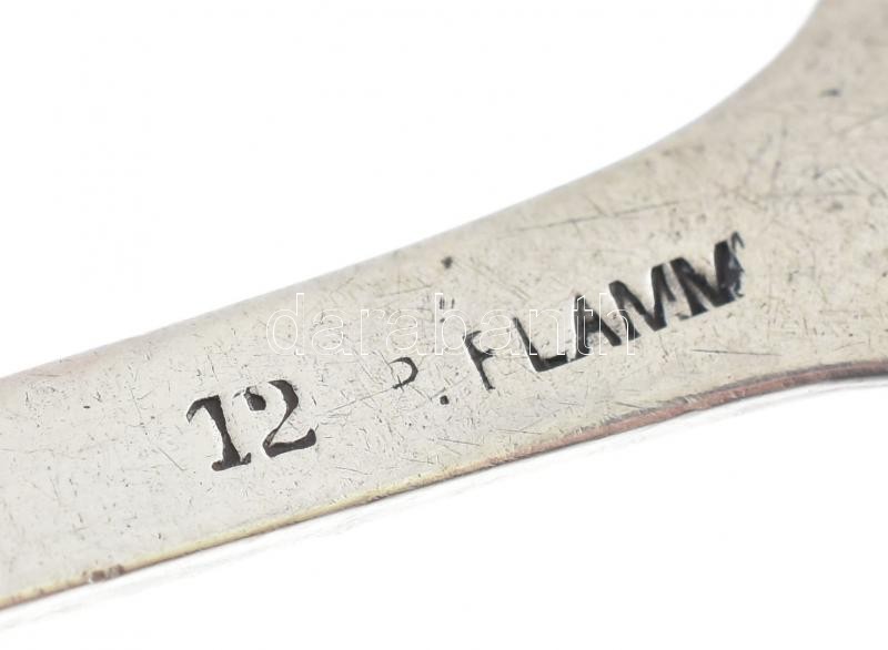 Ezüst (Ag) Teás kanál 6db, monogrammos, horpadásokkal, jelzett, h:18cm, nettó:98g - Image 4