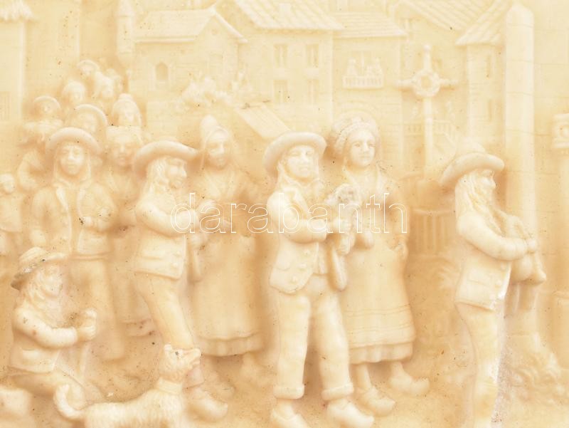 Csepkő falikép, búcsú jelenetes, fakeretben, jelzés nélkül, 10x13cm - Image 2