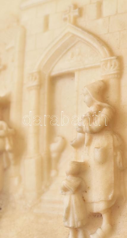 Csepkő falikép, búcsú jelenetes, fakeretben, jelzés nélkül, 10x13cm - Image 3