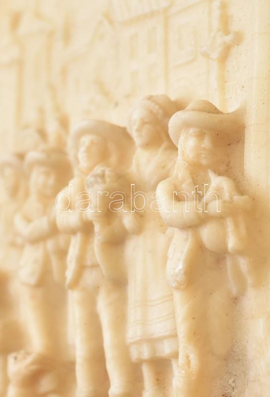 Csepkő falikép, búcsú jelenetes, fakeretben, jelzés nélkül, 10x13cm - Image 4