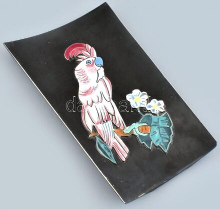 Német retró kerámia papagájos falikerámia, apró sérülésekkel, jelzés nélkül, 29x18cm