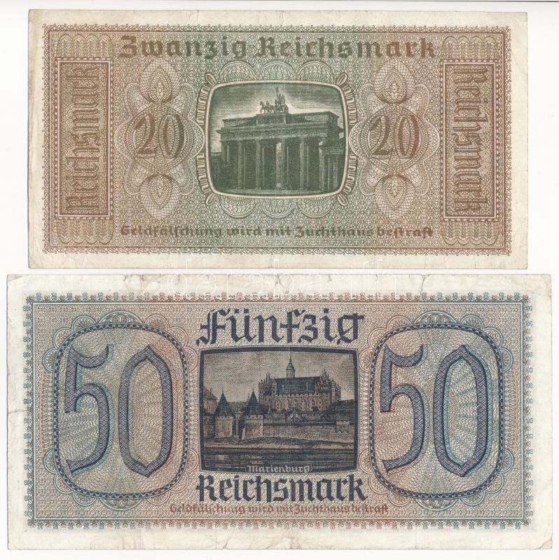 Német Harmadik Birodalom / Német megszállt területek 1940-1945. 20M + 50M T:III,III- German Third Reich / German occupied territories 1940-1945. 20 Mark + 50 Mark C:F,VG - Image 2
