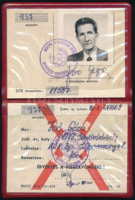 cca 1970-1980 MHSZ fényképes munkaadói igazolvány
