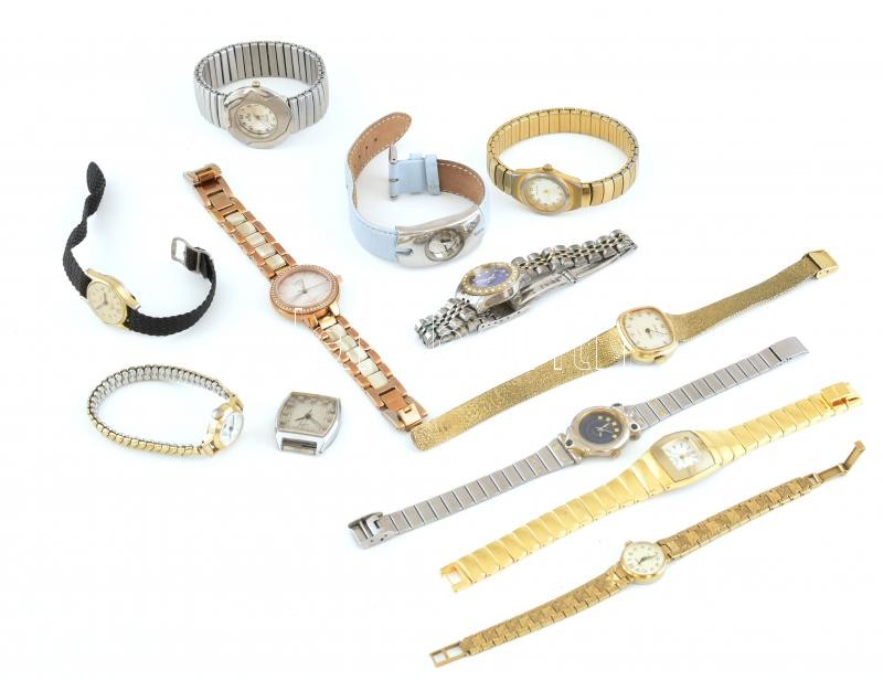 12 db vegyes karóra tétel, quartz és mechanikus, nagy részben nem járnak, kopások, sérülések. Casio, Glashütte, stb
