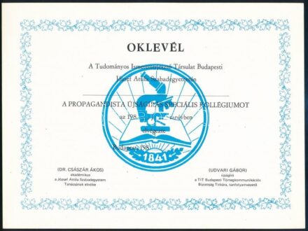 cca 1980-1990 Propagandista újságíró kitöltetlen oklevél