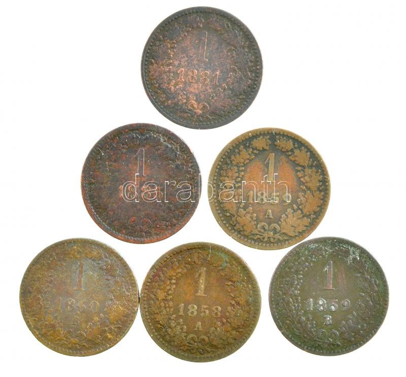 1859B 1kr Cu + 1860B 1kr Cu + Ausztria 1858A 1kr Cu + 1859A 1kr Cu + 1881. 1kr Cu + 1855. 1kr Cu T:2,2-