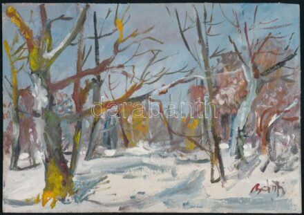 Bánfi jelzéssel: Téli erdő. Olaj, karton, keret nélkül, 16,5x23,5cm