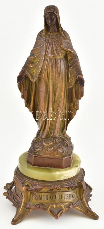 Szűz Mária, patinázott bronz, ónix és bronz talapzaton, kopottt, jelzés nélkül, m: 27cm
