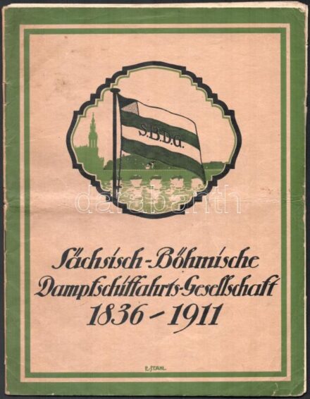 75 Jahre Geschichte de Sächsisch-Böhmischen Dampfschiffahrts-Gesellschaft (SBDG) Dresden. 1836-1911. Berlin,1911,Ecksteins Biographischer Verlag, 39+1 p. Német nyelven. Szövegközti fekete-fehér képanyaggal illusztrált. Kiadói
