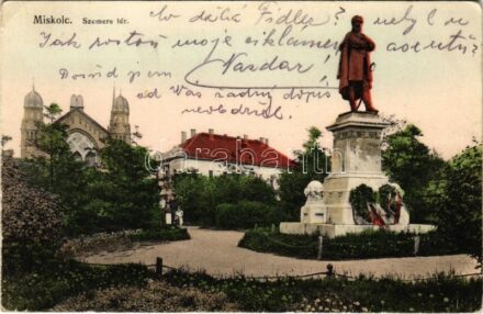 Miskolc, Szemere tér, Szemere Bertalan szobra, zsinagóga (EK)