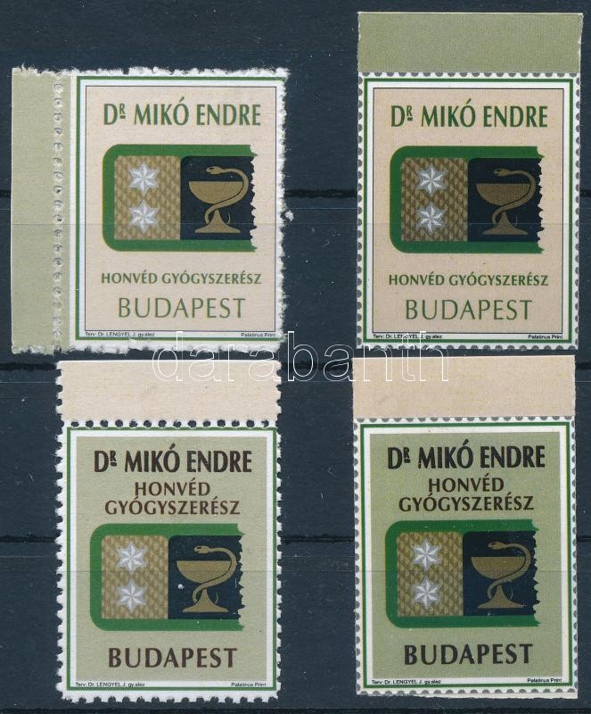 2011. Dr. Mikó Endre honvéd gyógyszerész Budapest 2 db klf színű ívszéli fogazott-vágott pár