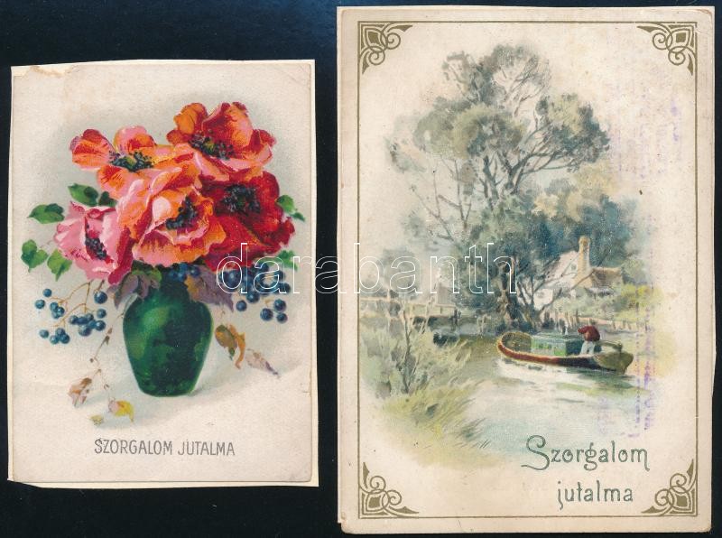 cca 1880 2 db jutalomkártya, litho, papírra ragasztva