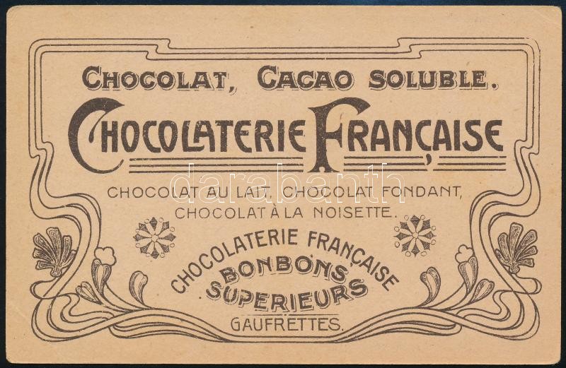 Chocolataterie Francaise léghajó litho gyűjtőkártya szecessziós hátlappal