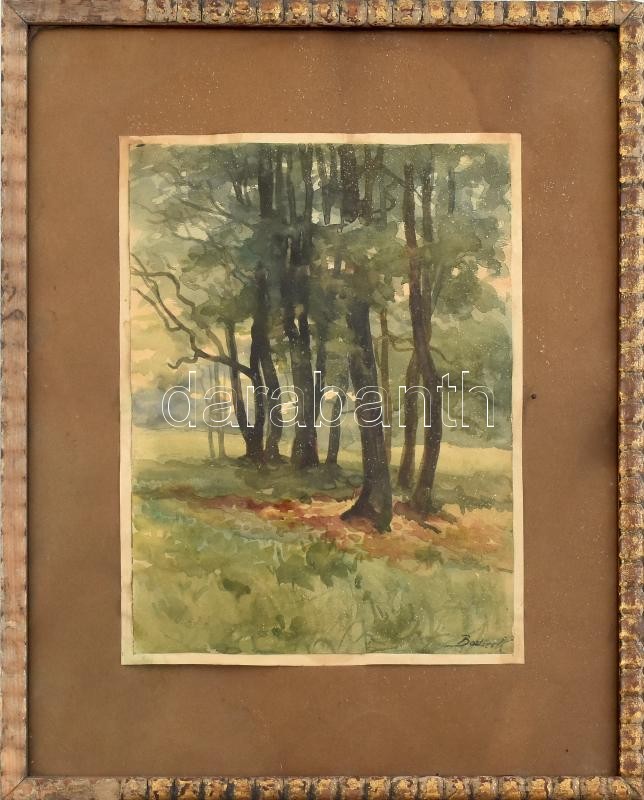 Olvashatatlan jelzéssel: Facsoport. Akvarell, papír. Üvegezett, sérült fa keretben. 28x21 cm