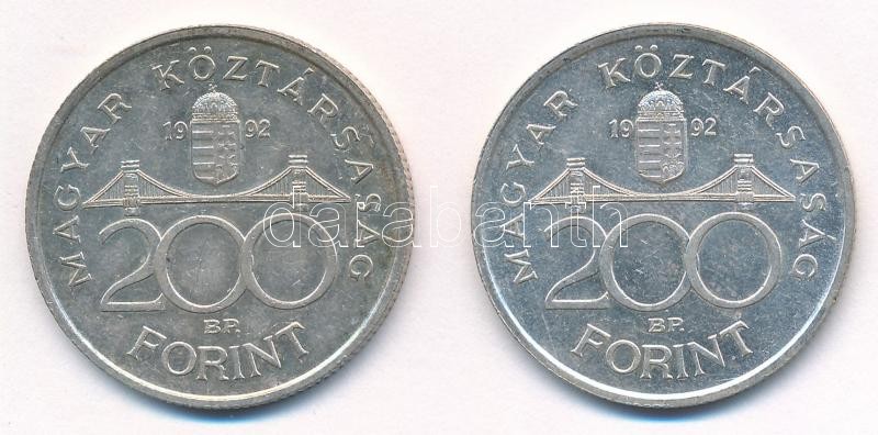 1992. 200Ft Ag 'MNB' (2x) T:1-,2 patina Adamo F13 - Image 2