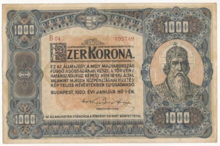 1920. 1000K 'B04 805749' 'Orell Füssli Zürich' T:III szép papír Adamo K36
