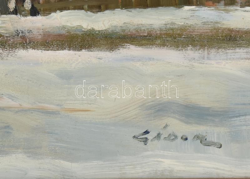 Gádor Emil (1911 - 1998): Tél. Olaj, farost, jelzett, dekoratív fakeretben, 50x60cm - Image 2