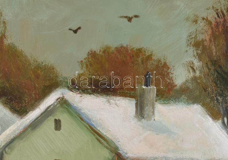 Gádor Emil (1911 - 1998): Tél. Olaj, farost, jelzett, dekoratív fakeretben, 50x60cm - Image 3