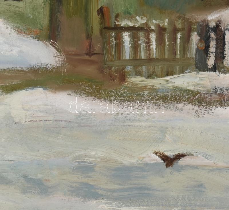 Gádor Emil (1911 - 1998): Tél. Olaj, farost, jelzett, dekoratív fakeretben, 50x60cm - Image 4