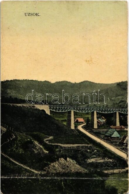 1911 Uzsok, Uzok, Uzhok; viadukt, vasúti híd. M. Grossmann kiadása / viaduct, railway bridge + 'SIANKI - NYÍREGYHÁZA - DEBRECZEN 59 B' vasúti mozgóposta bélyegző (b)
