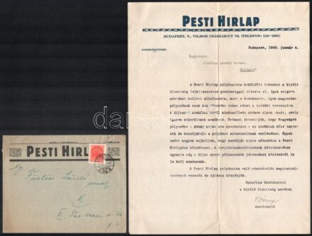 1929-1943 Budapesti lapkiadók válasza a beküldött kéziratokra (Budapesti Hírlap, Rádióélet, Pesti Hírlap), 4 db