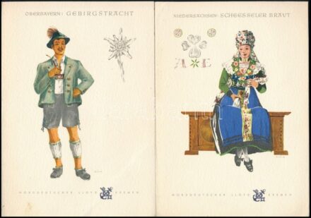 cca 1940 Norddeutscher Lloyd 2 db grafikus hajó menükártya
