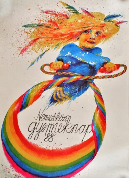 1988 Nemzetközi gyermeknap '88, nagyméretű plakát, alján szakadással, 97x67 cm