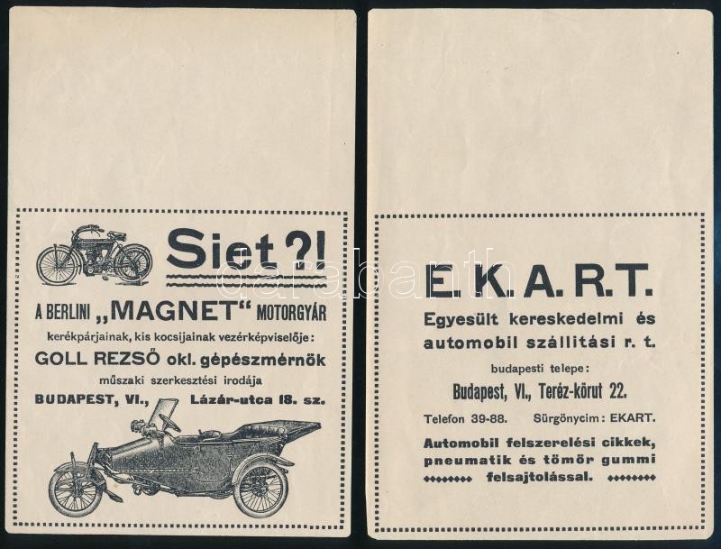 cca 1915 2 db szórólap autós témában